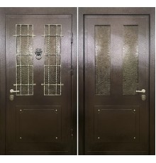 Входная дверь с порошковым напылением, стеклами и ковкой