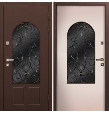 Входная дверь порошковое напыление с выдавленным рисунком, ковкой и стеклом 14